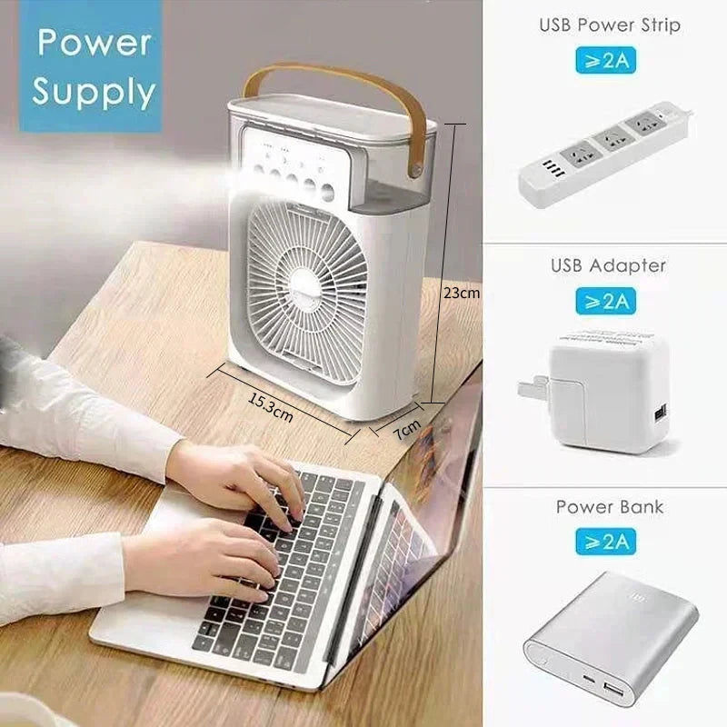 New 3 In 1 Fan AIr Conditioner Household Mini Air Cooler LED Night Light